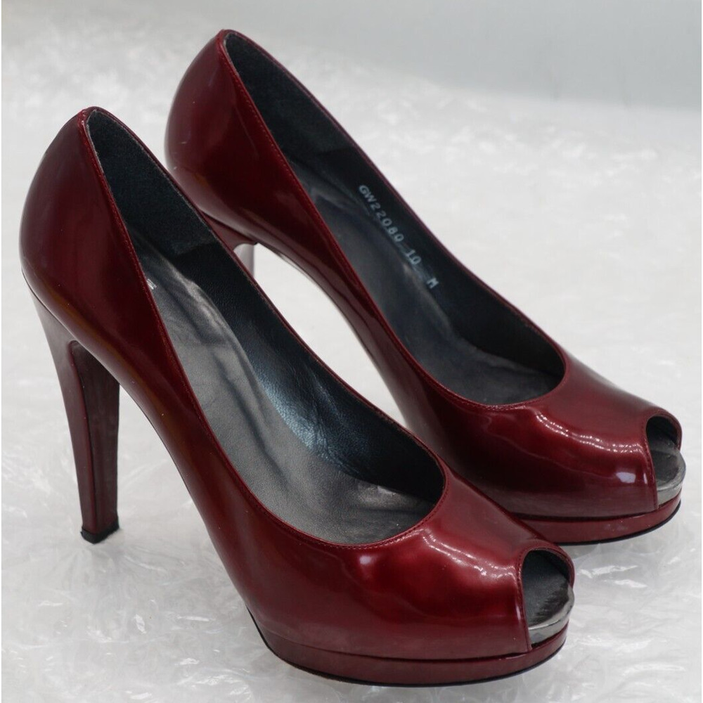 STUART WEITZMAN AUTH $399 Women's Burgundy Patent Leather Peep toe Pumps Size 9